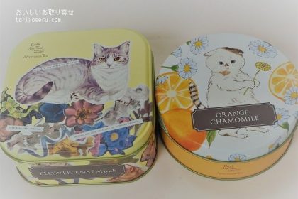アフタヌーンティのねこ缶クッキーと紅茶