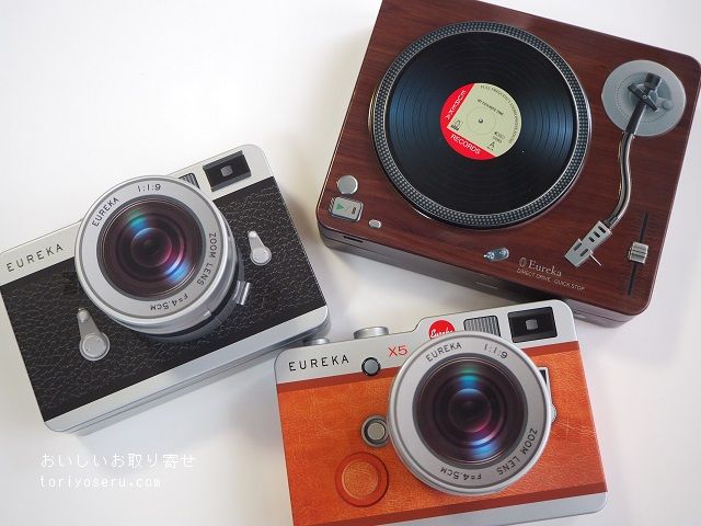エウレカのカメラ缶とレコードプレーヤー缶