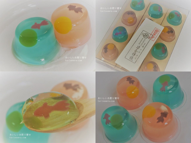 夏の贈り物に最適。涼しげな金魚が泳ぐ金魚モチーフのお菓子。夏らしい金魚が泳ぐゼリー。笹屋伊織の金魚ゼリー